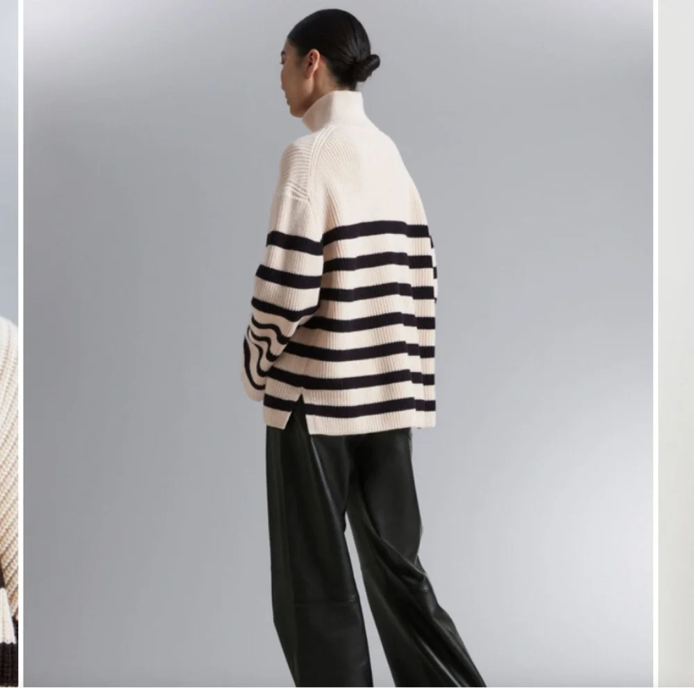 & Other Stories Knitted half-zip sweater  ribbed texture. Cream & Black Size XS - Picture 4 of 13